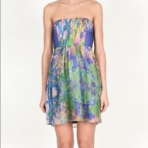 Tibi New York Strapless 100% Silk Dress Abstract Print Size 0